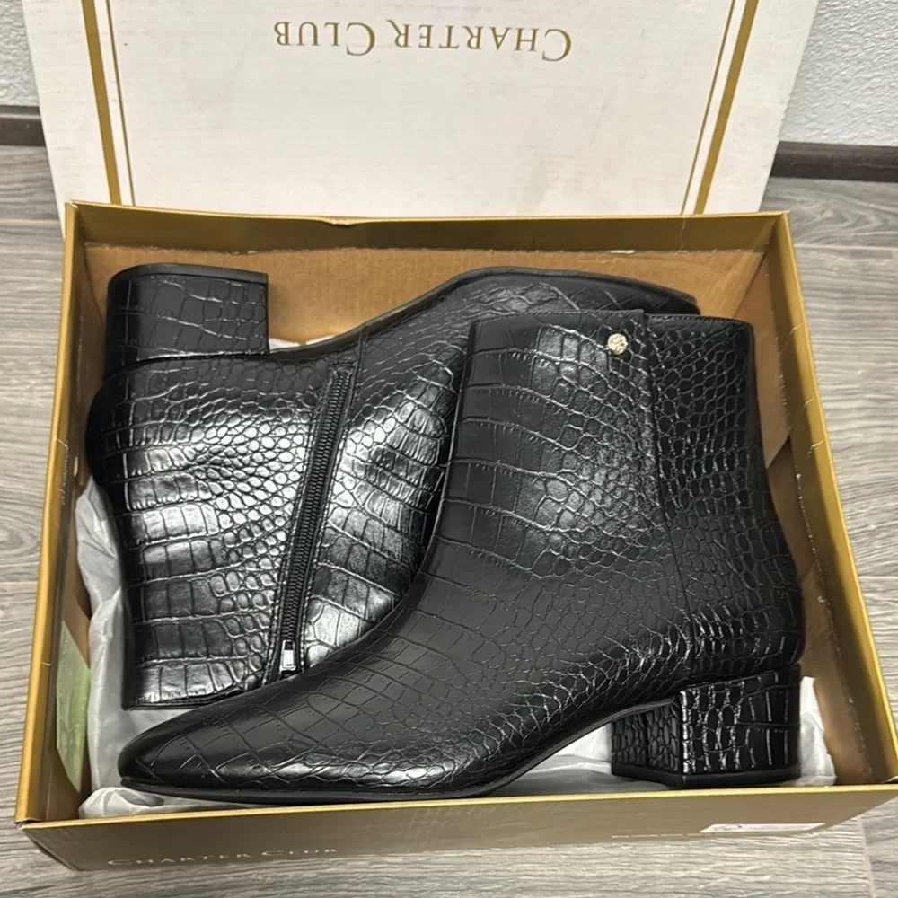 Charter Club Womens Heatherr Faux Suede Square Toe Booties